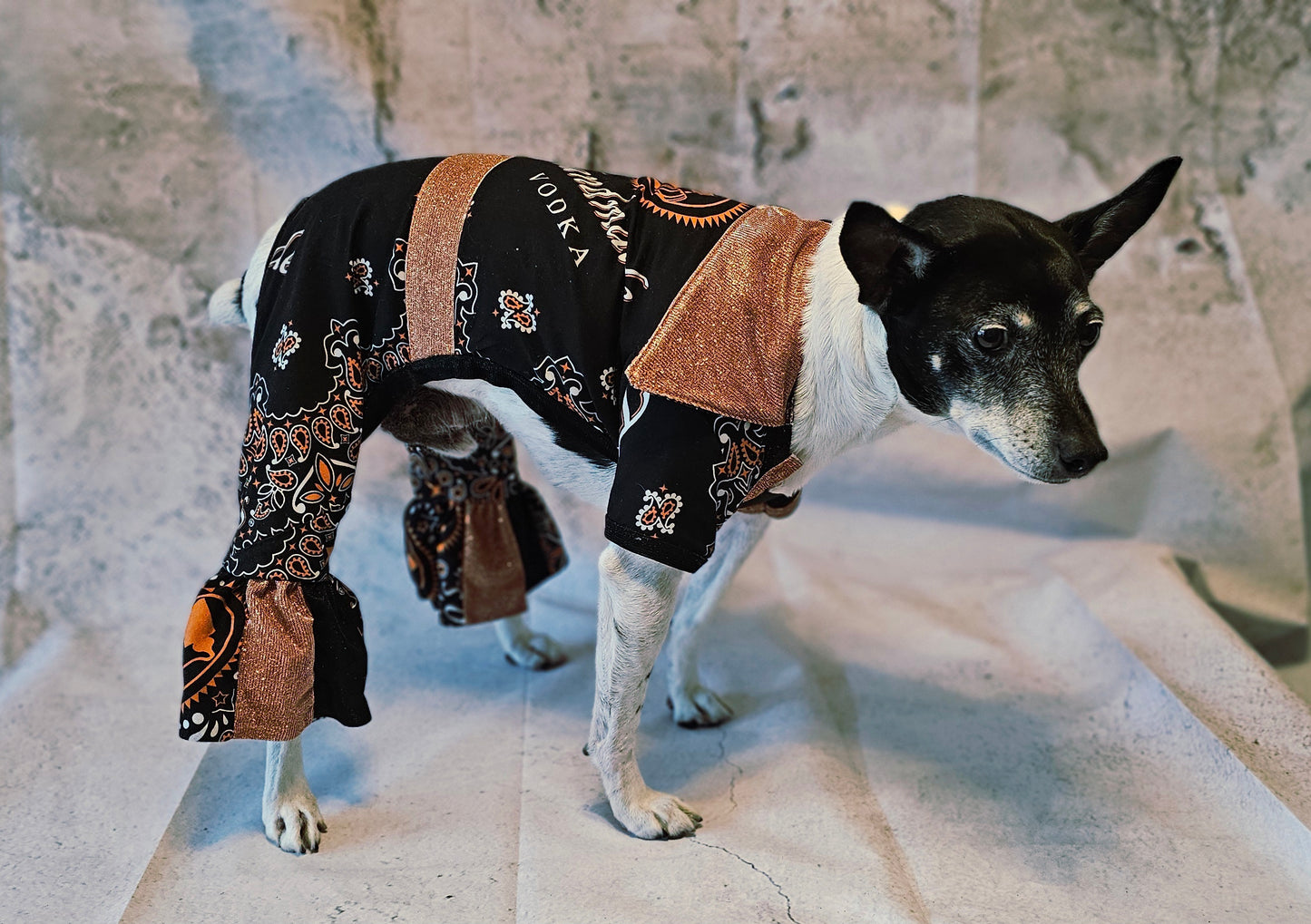 Tito's inspired pet body suit, glitter dog bodysuit, bell bottom jumper for pets