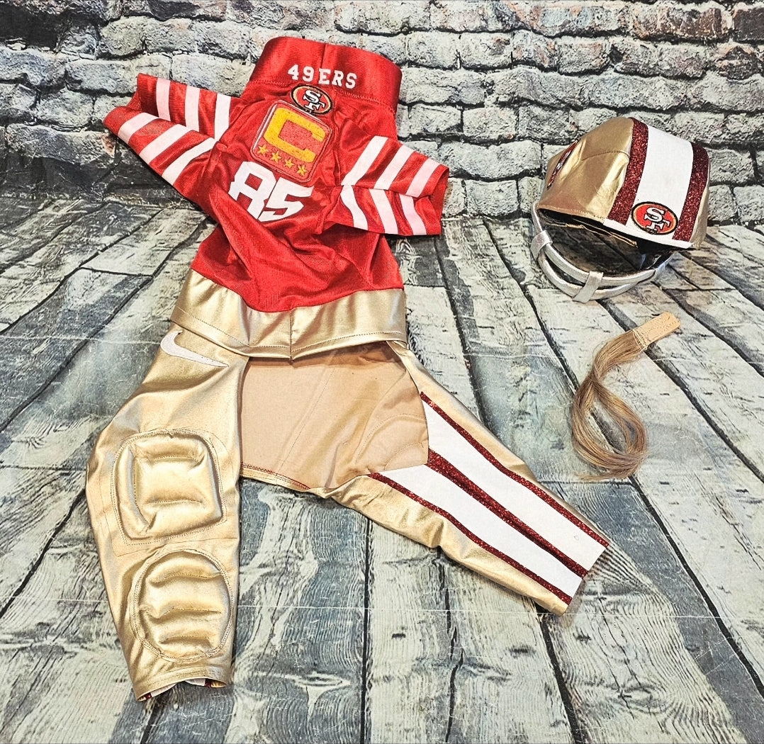 George Kittle pet costume, 49ers pet costume, football uniform pet costume