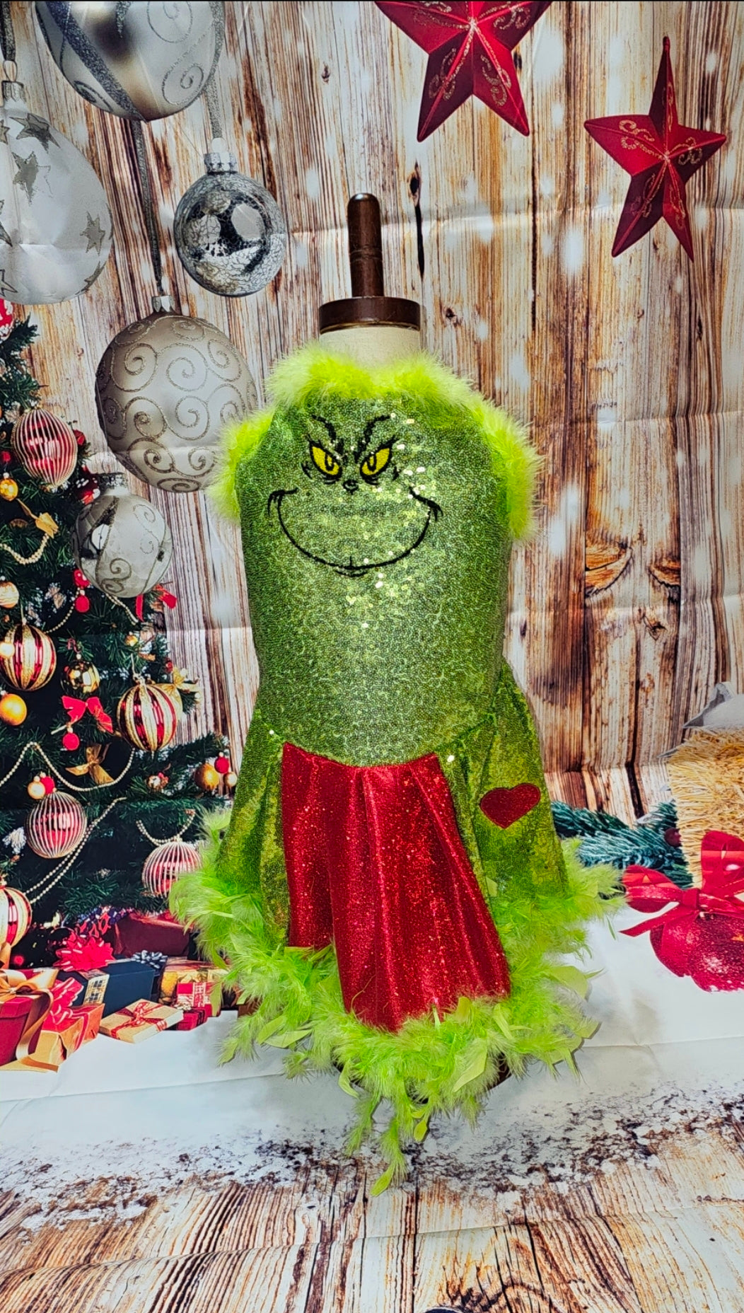 Grinch pet dress, glitter grinch pet dress, sequin glitter dog dress, grinch cat dress