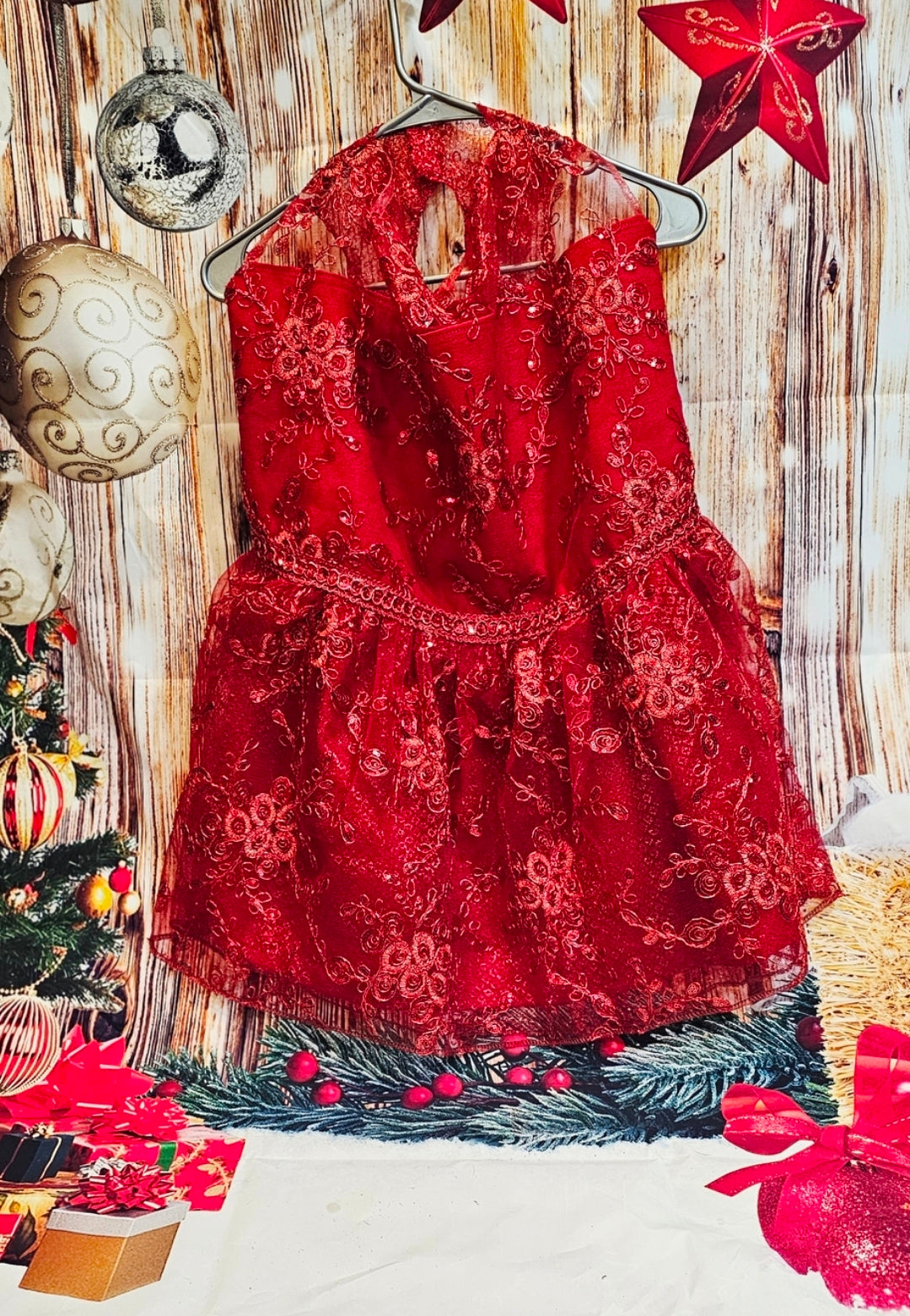 Red Mesh tulle Holiday Pet Dress, Holiday dog dress