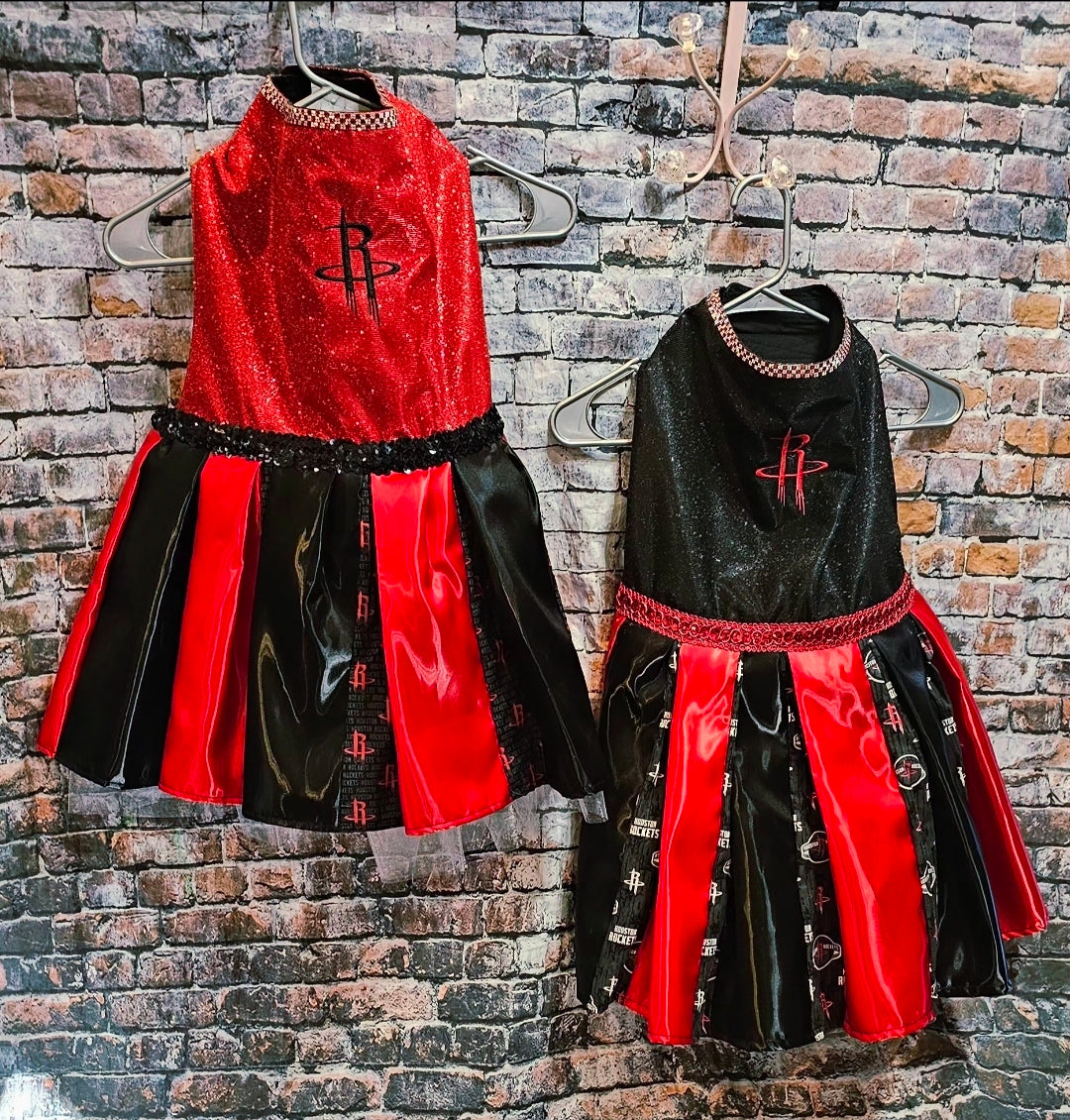 Houston Rockets glitter pet dress, rockets embroidered pet dress