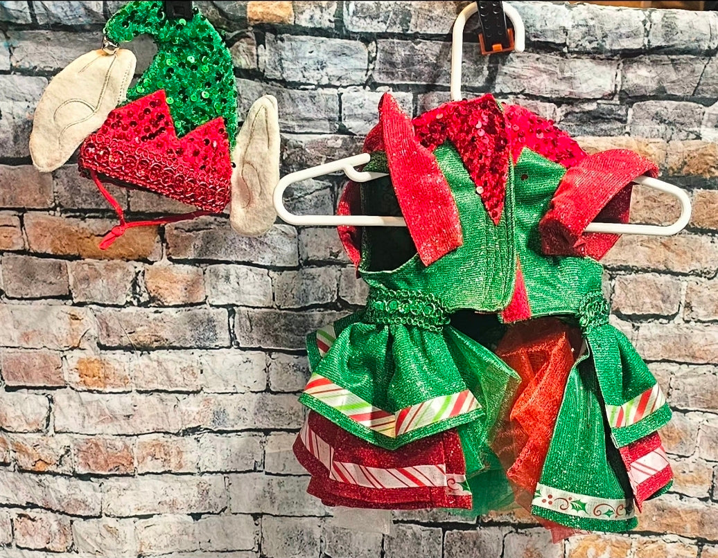 Elf glitter sequin pet dress, Elf pet costume, Elf glitter sequin pet costume