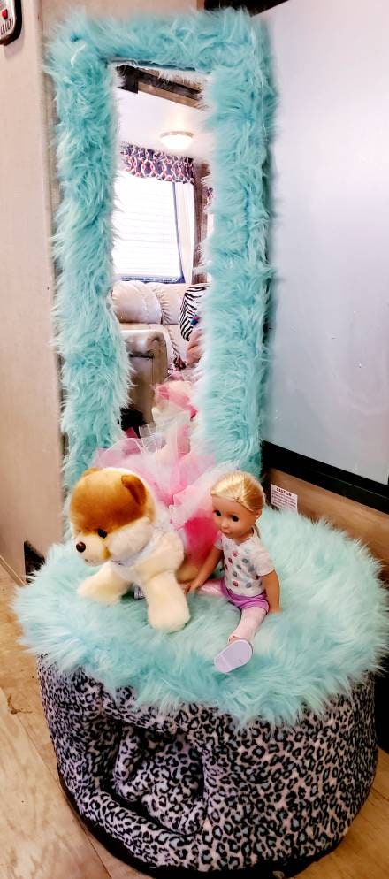Vanity Set kids pet bed, vanity mirror pet bed, ottoman pet chair, kid chair with pet bed and vanity mirror, dog ottoman and kid chair