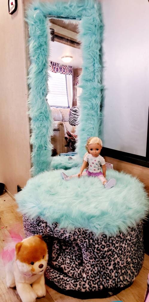 Vanity Set kids pet bed, vanity mirror pet bed, ottoman pet chair, kid chair with pet bed and vanity mirror, dog ottoman and kid chair