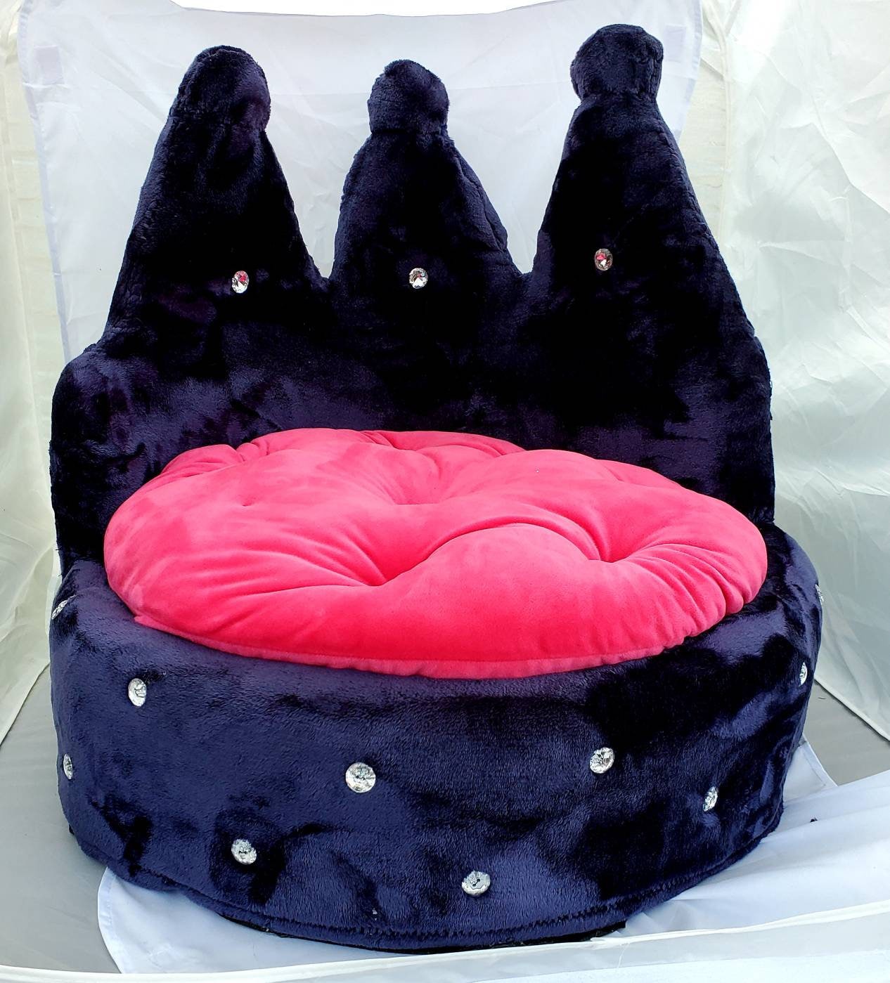Crown Pet Bed, Crown Cat Bed Crown Dog Bed, Navy Pet Bed, Luxury Crown Pet Bed, round pet furniture, dog luxury bed, cat luxury bed