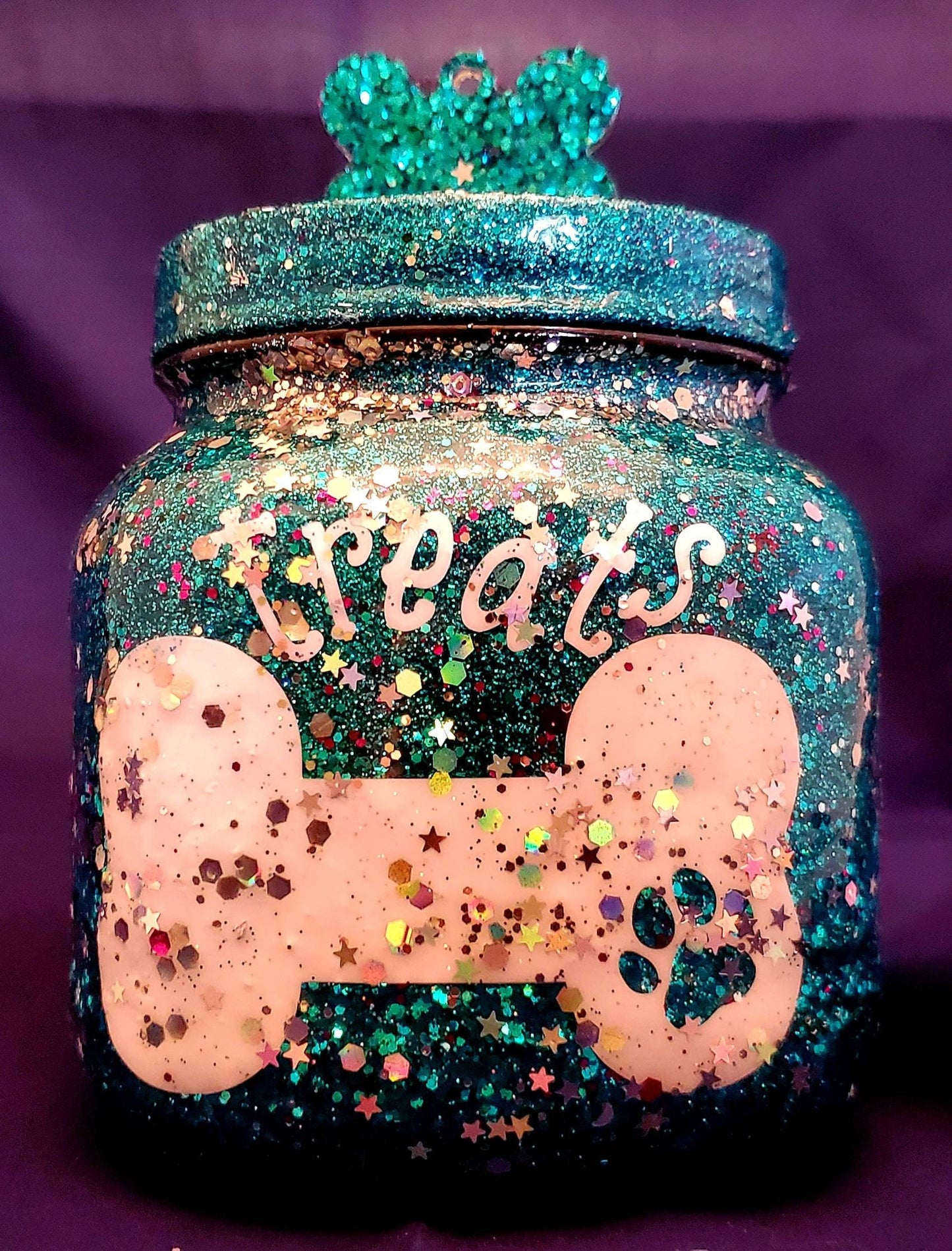 Glitter Treat Jar, Glitter dog treat jar, Glitter cat treat jar, Glitter epoxy treat jar
