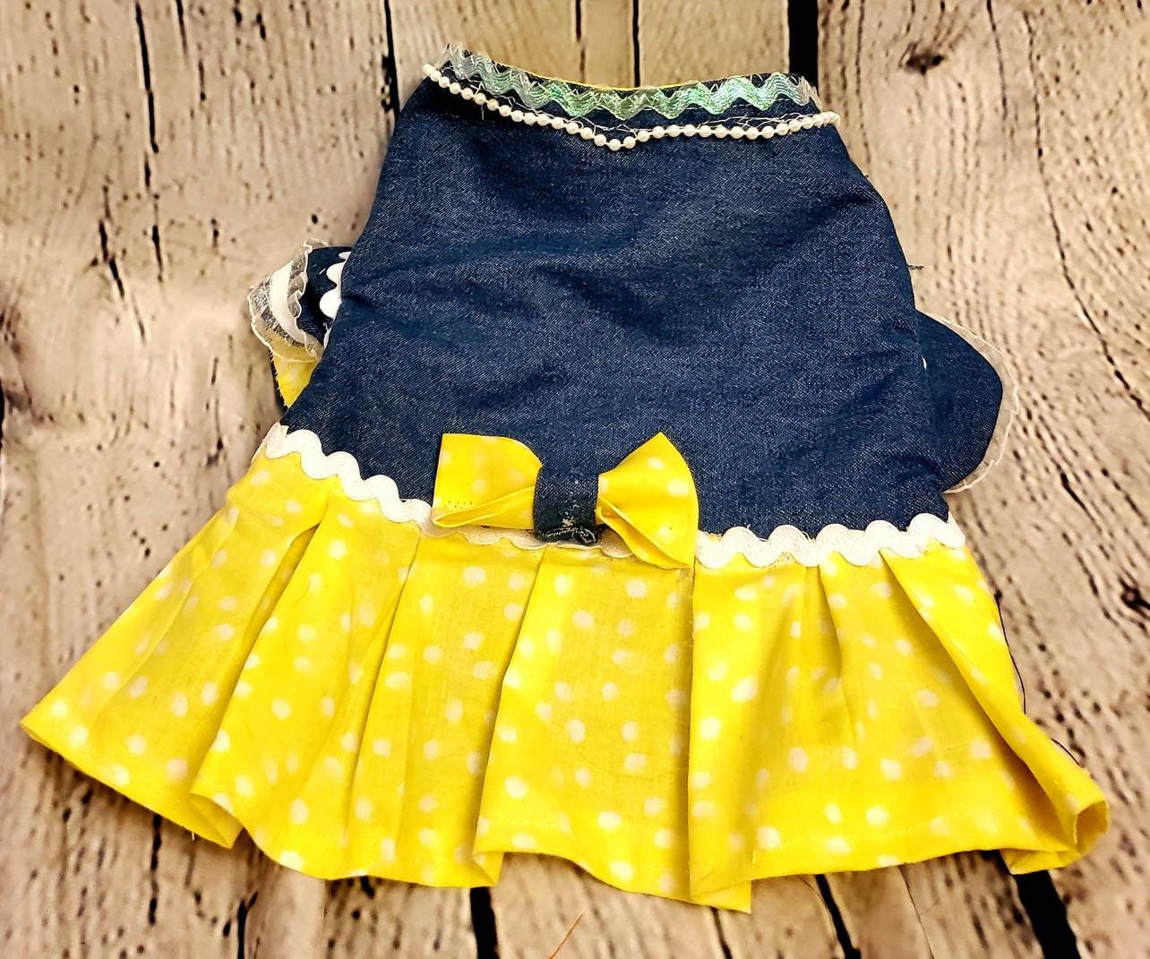 Blue Jean Pet dress, blue jean dog dress, blue jean cat dress, pet dress, pet dresses, dog dresses, cat dresses, polka Dot pet dress