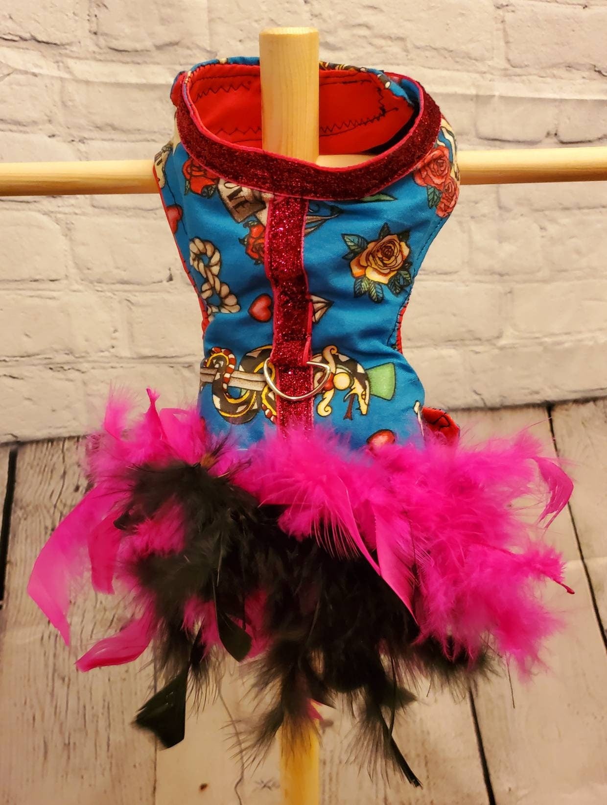 Tattoo print pet harness, Tattoo print pet dress jacket, feather harness jacket, pet harness, cat harness, dog harness, dog dress, pet dress