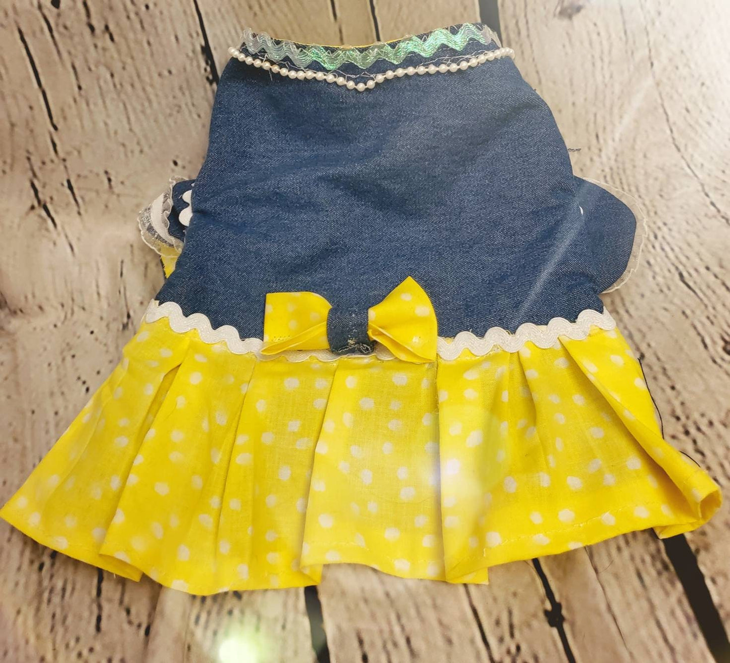 Blue Jean Pet dress, blue jean dog dress, blue jean cat dress, pet dress, pet dresses, dog dresses, cat dresses, polka Dot pet dress