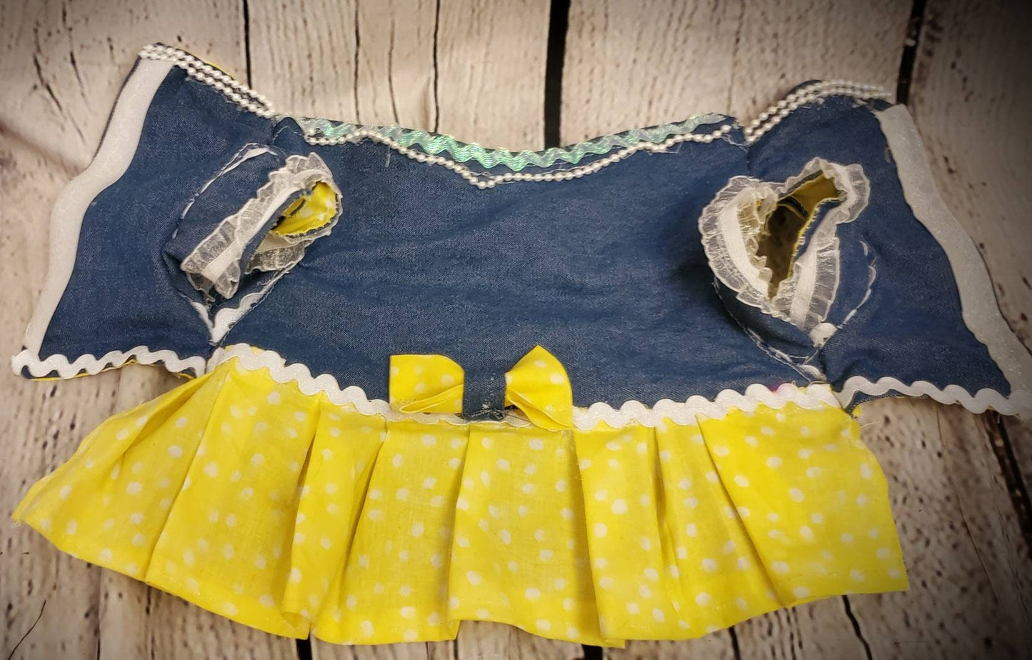 Blue Jean Pet dress, blue jean dog dress, blue jean cat dress, pet dress, pet dresses, dog dresses, cat dresses, polka Dot pet dress