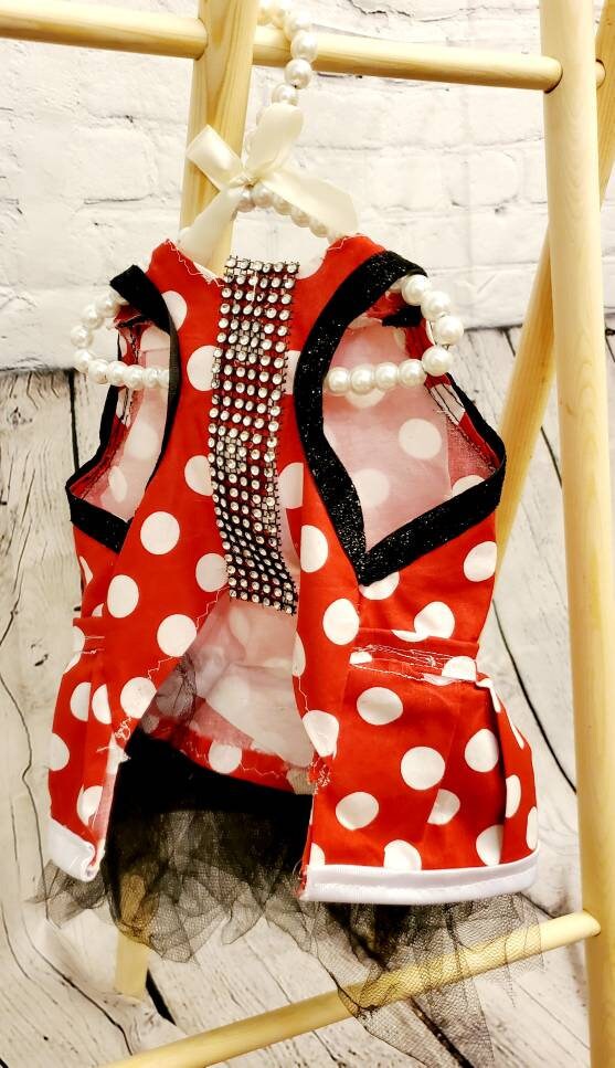 Minnie Mouse costume, Minnie Mouse costume dress, Minnie mouse cat dress costume, red polka pet dress, red polka dot dog dress