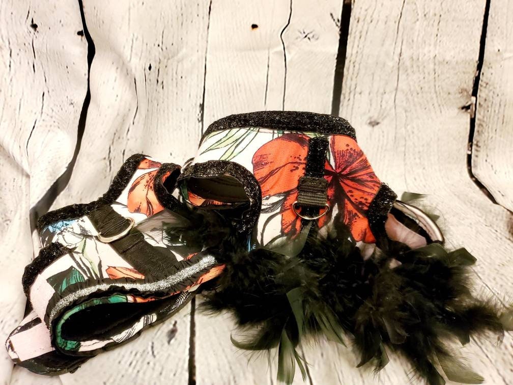 Flower Pet Harness, feather pet harness, flower feather pet jacket harness, flower dress harness, pet harness, pet dresses, dog harness
