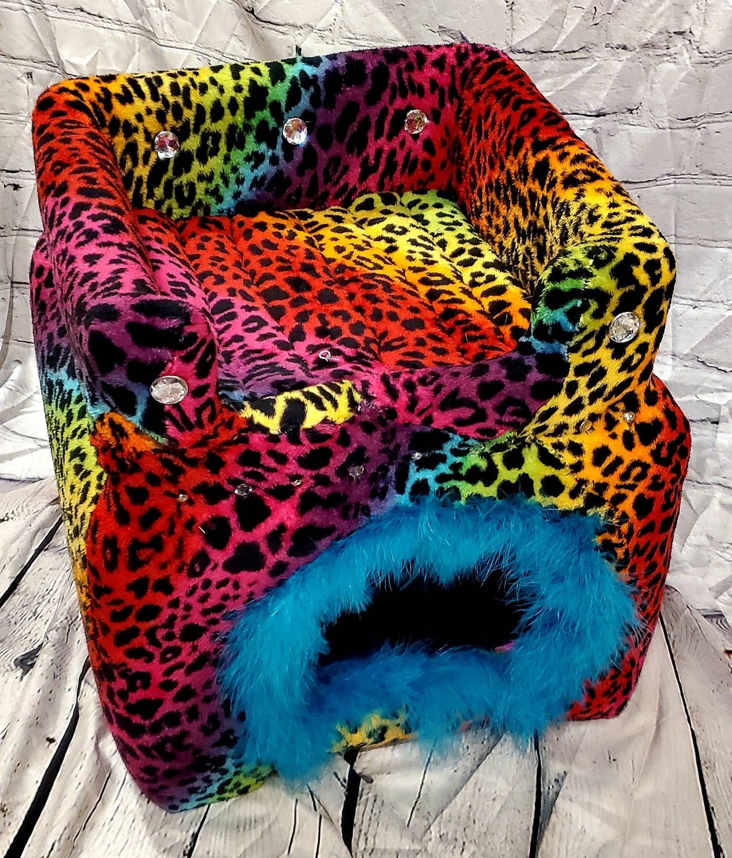 Cat loft bet, cat two story playhouse condo, cat two story bed, luxury cat play bed, pet two story bed, leopard cat bed, rainbow pet bed