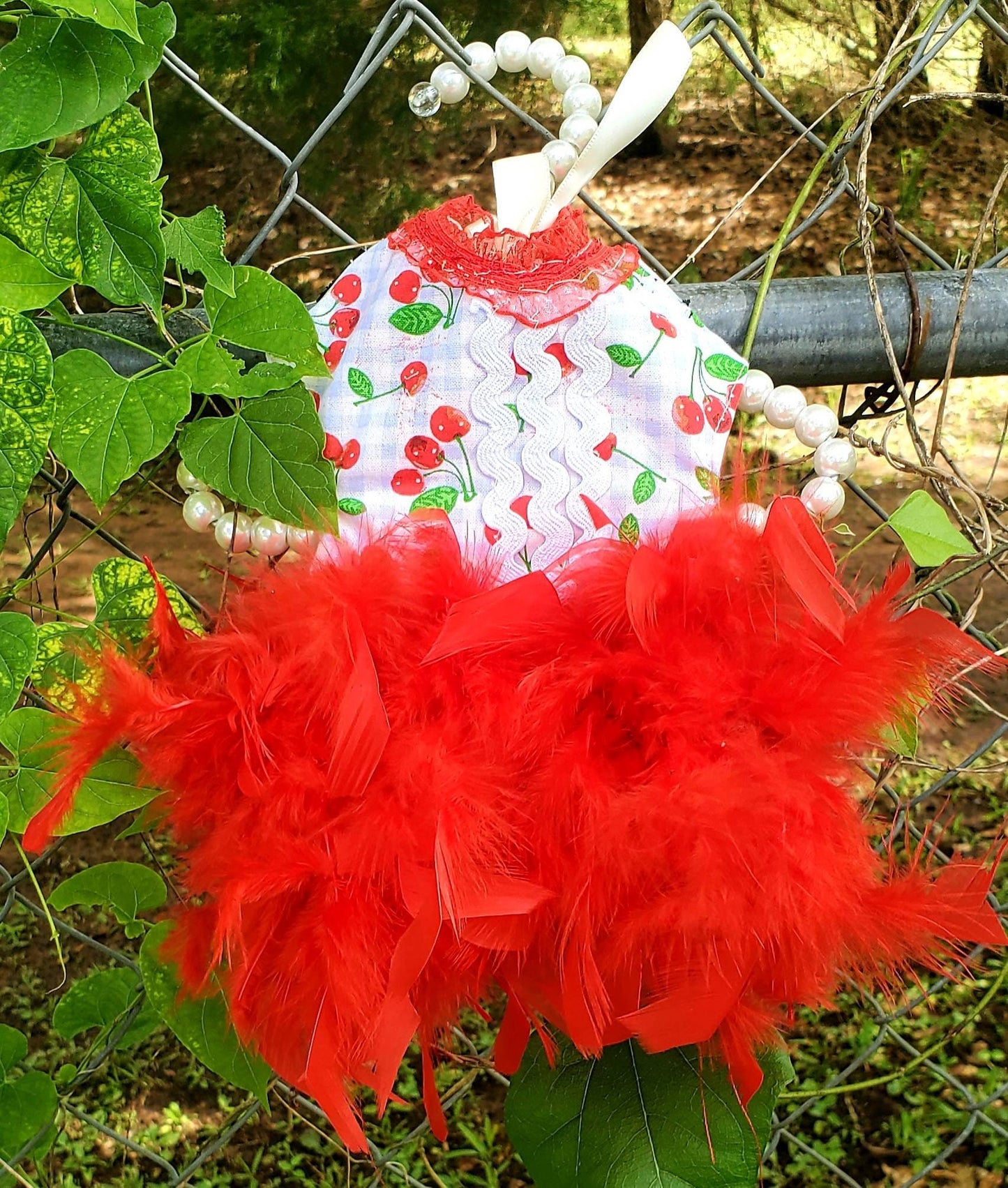 Feather Pet dress, fun pet dress, feather cat dress, cherry cat dress, feather dog dress, cherry dog dress, cherry pet dress, purple feather