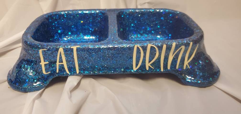 Glitter dual dog food bowl, dual pet bowl, Personalize glitter dual food bowl, cat glitter bowl, dog glitter food bowl, pink food bowl, teal