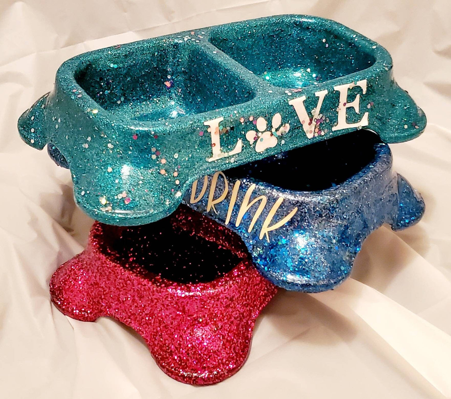 Glitter dual dog food bowl, dual pet bowl, Personalize glitter dual food bowl, cat glitter bowl, dog glitter food bowl, pink food bowl, teal