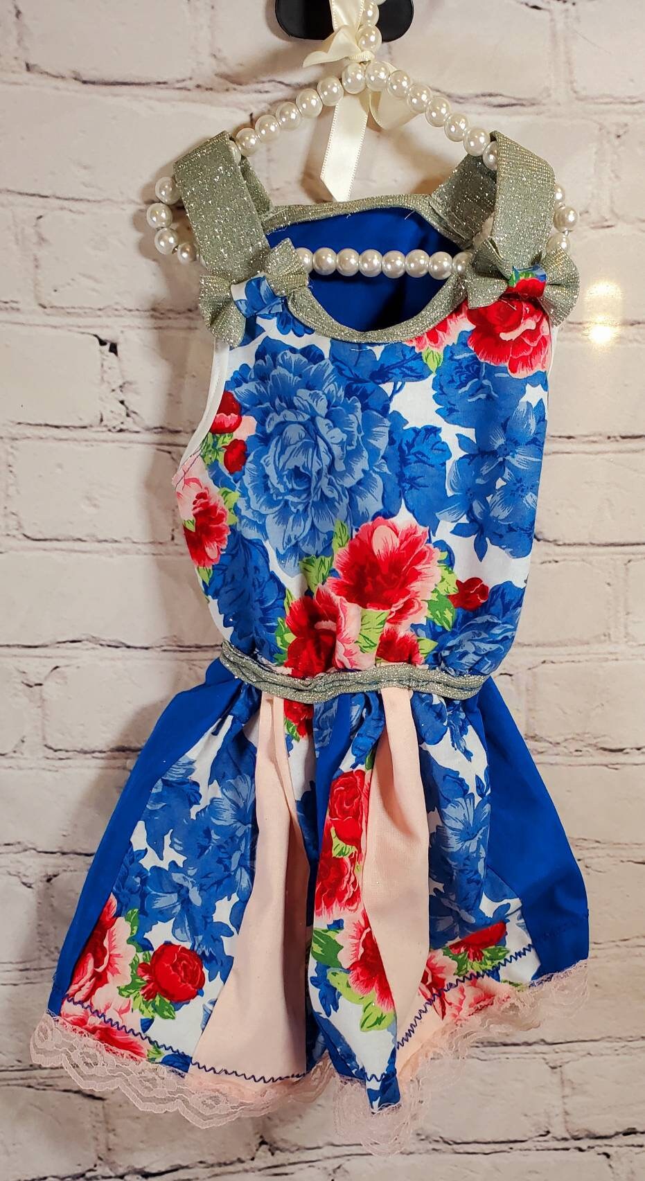 Blue Flower pet dress, flower Pet dress, special occasion pet dress, flower dog dress, fancy pet dress, glitter flower dog dress, sundress