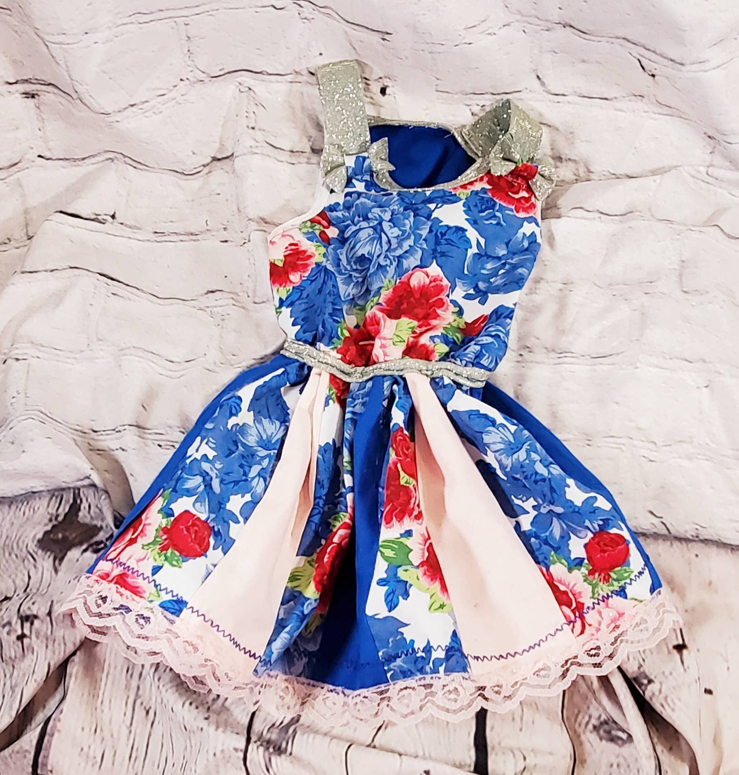 Blue Flower pet dress, flower Pet dress, special occasion pet dress, flower dog dress, fancy pet dress, glitter flower dog dress, sundress