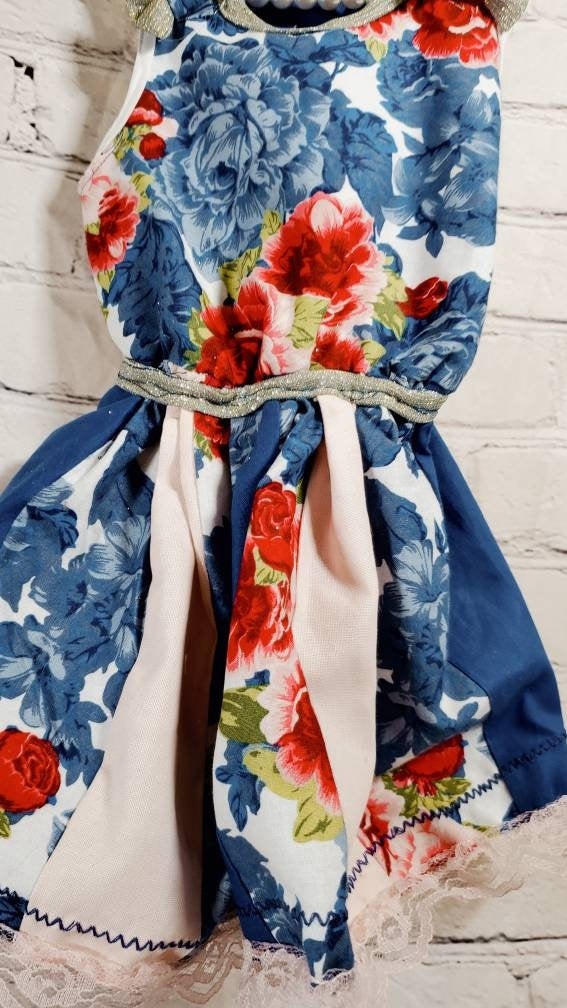 Blue Flower pet dress, flower Pet dress, special occasion pet dress, flower dog dress, fancy pet dress, glitter flower dog dress, sundress
