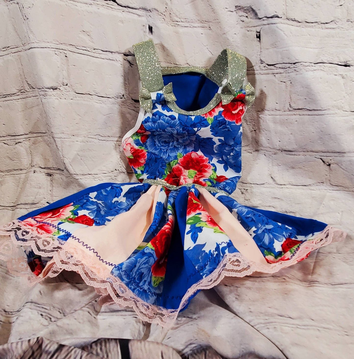 Blue Flower pet dress, flower Pet dress, special occasion pet dress, flower dog dress, fancy pet dress, glitter flower dog dress, sundress