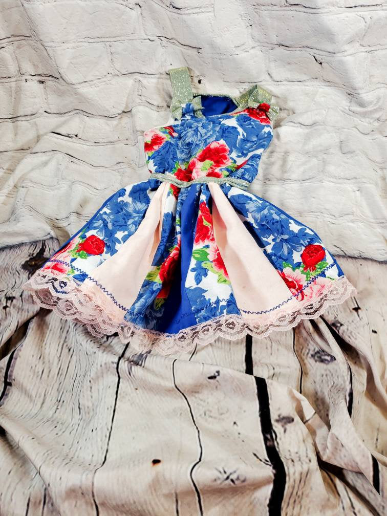 Blue Flower pet dress, flower Pet dress, special occasion pet dress, flower dog dress, fancy pet dress, glitter flower dog dress, sundress