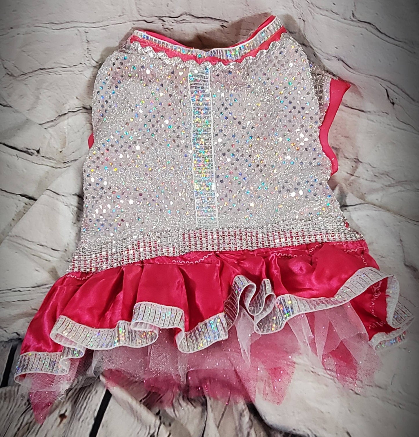 Irradescent hot pink pet dress, Disco pet dress, silver pet dress, princess pet dress, princess dog dress, pink dog cat dress