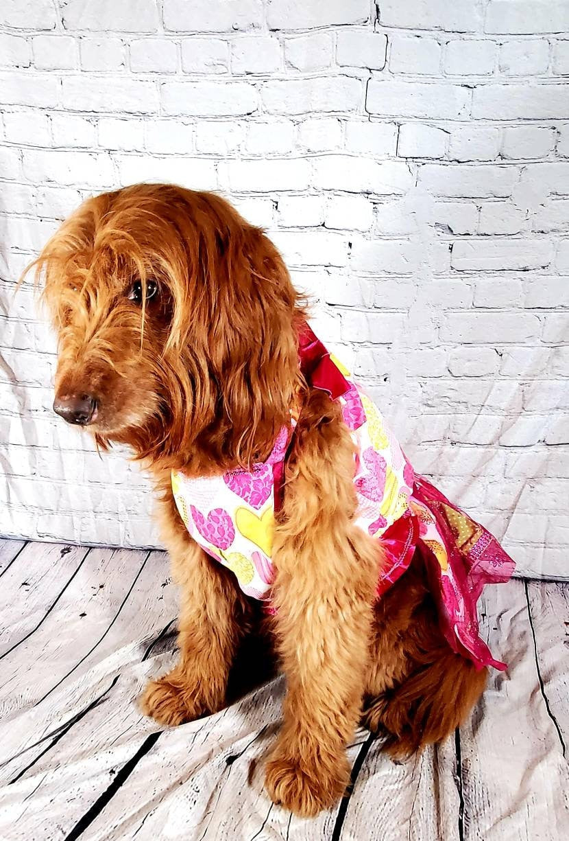 Large dog dress, large pet dress, pink pet dress, heart pet dress, dog sundress, pet dress for large dogs, girl pet dresses