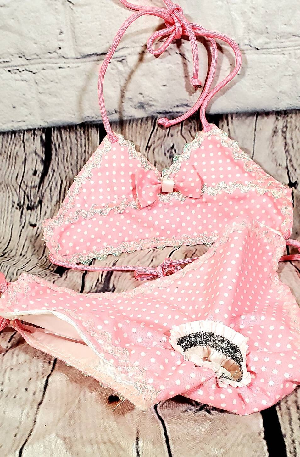 Pet Bathing Suit, Pet string bikini, dog bathing suit, pet bikini, dog bikini, cat bikini, cherry pet bikini, triangle pet bikini, polka dot