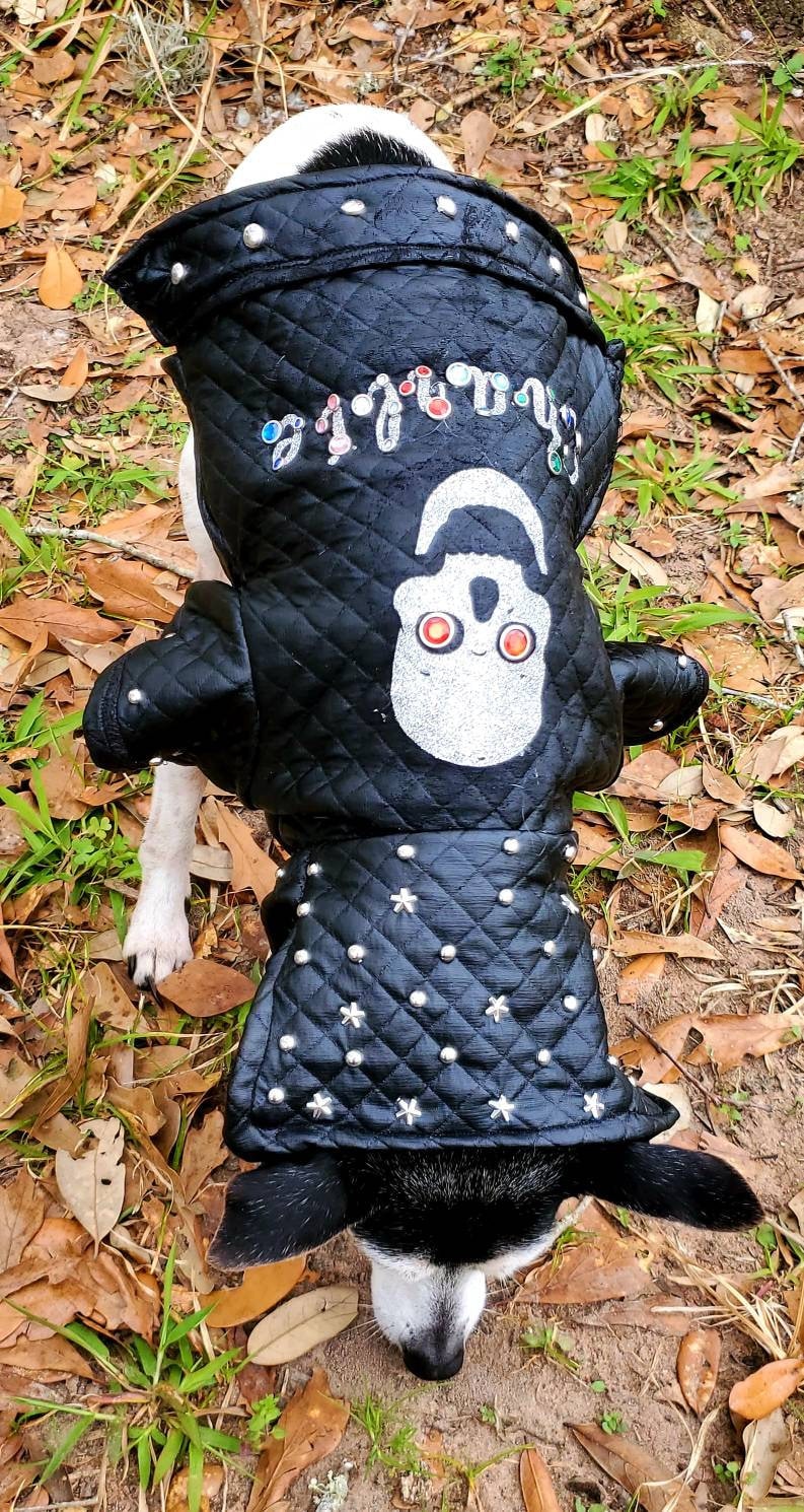 Pet leather jacket, pet personalized jacket, black pleather dog jacket, motorcycle pet jacket, bad to the bone pet jacket, jackets for dogs