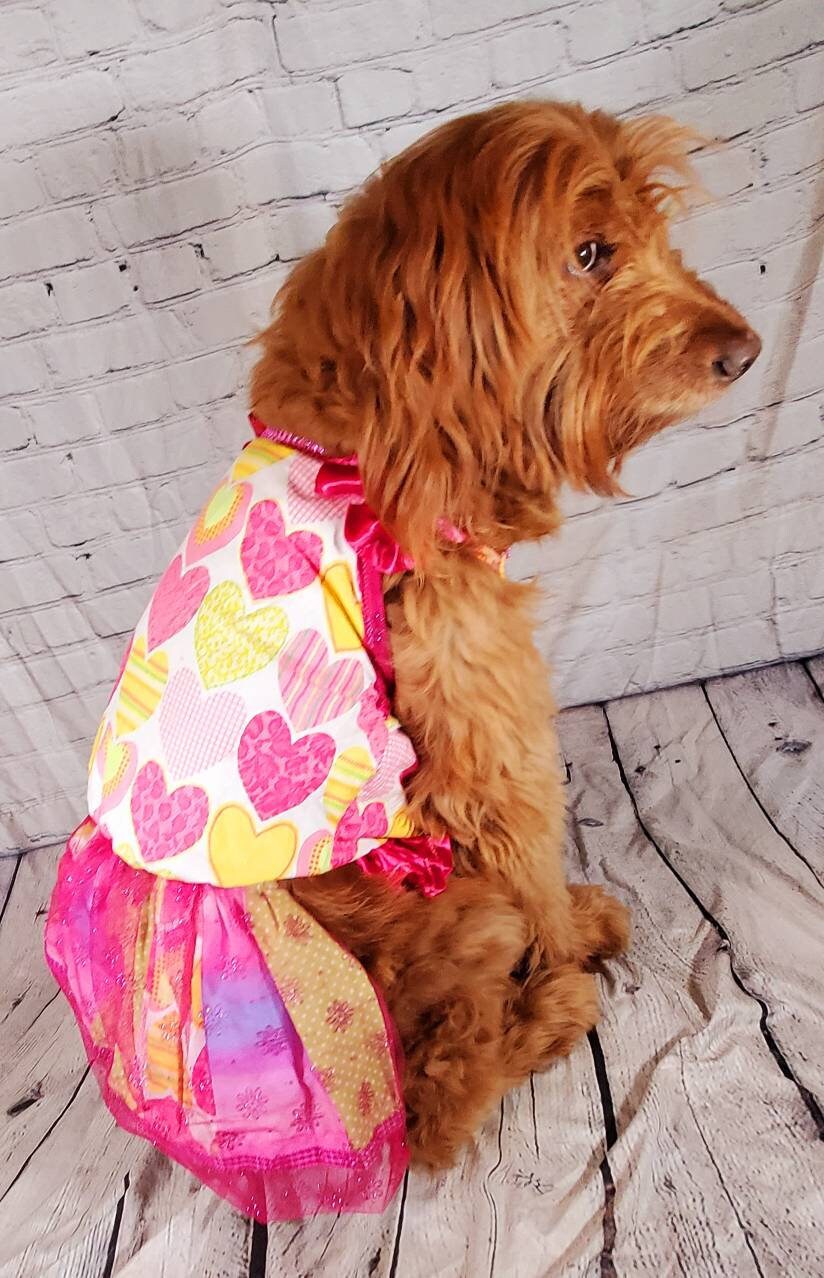 Large dog dress, large pet dress, pink pet dress, heart pet dress, dog sundress, pet dress for large dogs, girl pet dresses