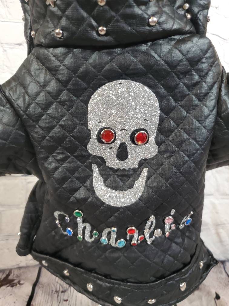 Pet leather jacket, pet personalized jacket, black pleather dog jacket, motorcycle pet jacket, bad to the bone pet jacket, jackets for dogs