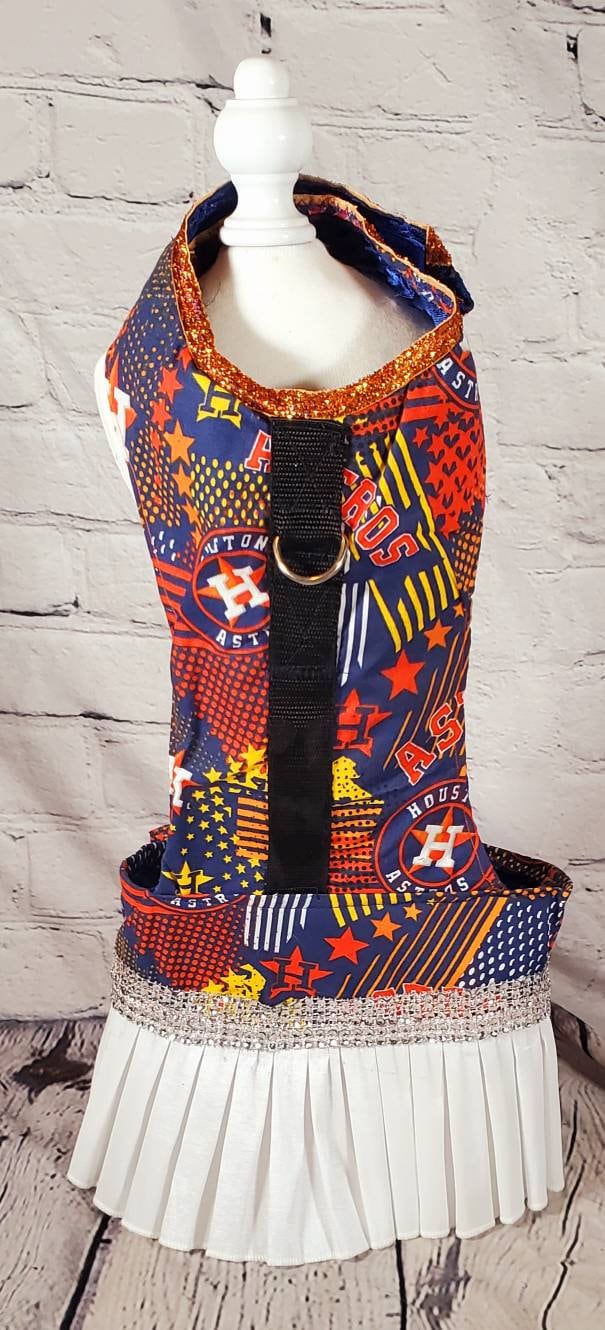 Houston Astros Pet harness dress, harness pet dresses, Astros Pet dress, Astros dog dress, Astros cat dress, dog harness dresses, cat