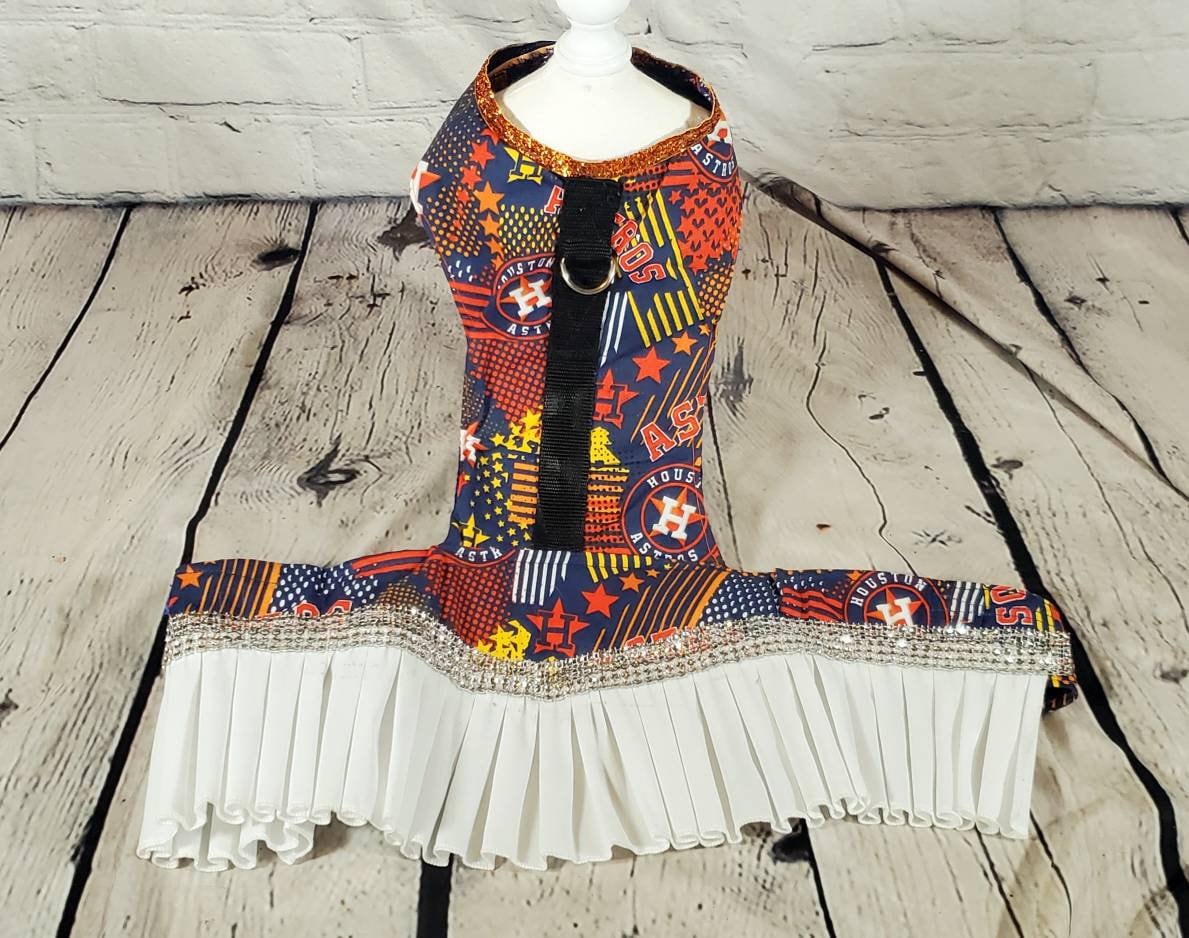 Houston Astros Pet harness dress, harness pet dresses, Astros Pet dress, Astros dog dress, Astros cat dress, dog harness dresses, cat