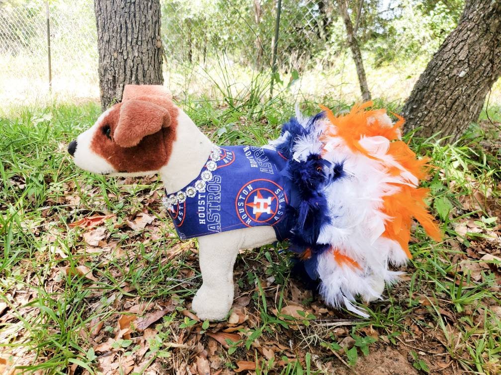 Houston Astros feather Pet dress, Astros feather dog dresses, Astros cat dress, Houston Astros Pet dresses, feather pet dresses, dog dress