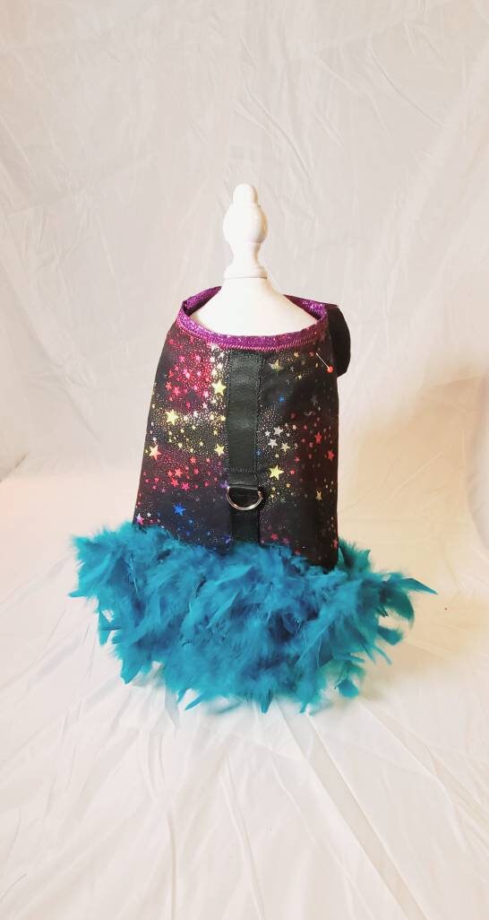 Pet feather harness, Pet harness dress, star pet harness, dog feather harness, cat feather harness, star dog harness, star pet dress