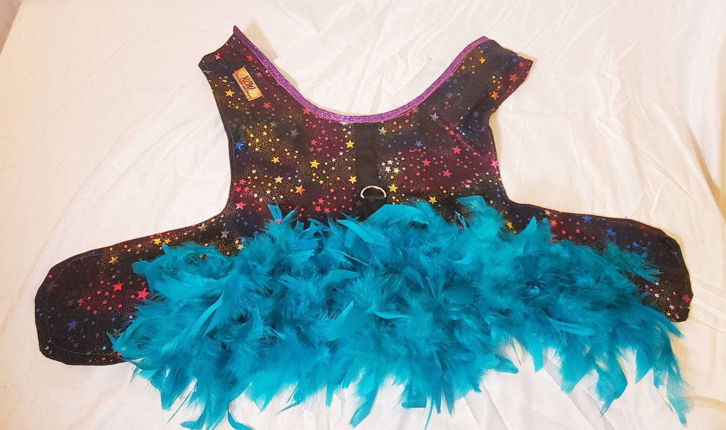 Pet feather harness, Pet harness dress, star pet harness, dog feather harness, cat feather harness, star dog harness, star pet dress