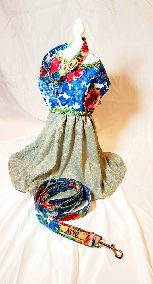 Flower glitter Pet dress, collar, leash combo set, flower glitter dog dress, flower cat dress, spring summer per dress, dresses for pets