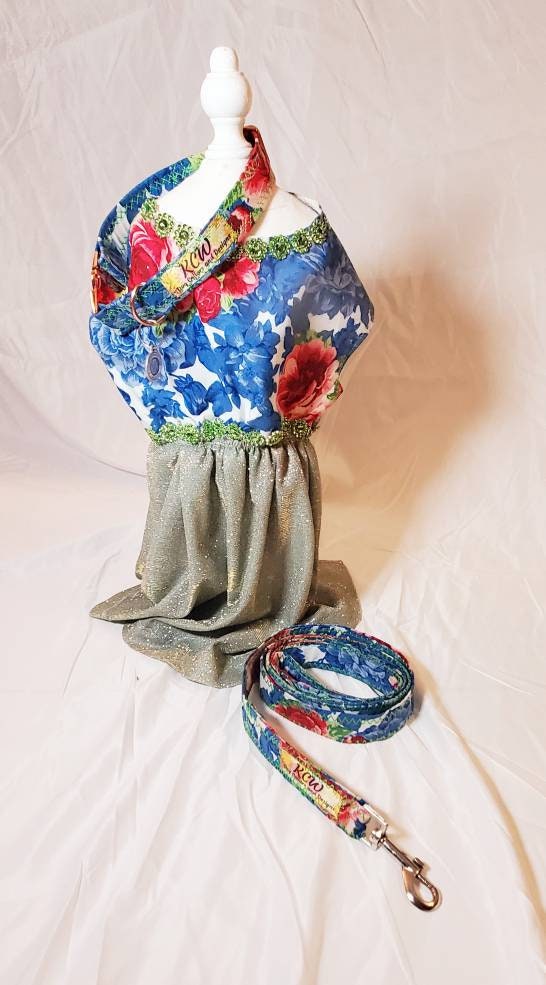 Flower glitter Pet dress, collar, leash combo set, flower glitter dog dress, flower cat dress, spring summer per dress, dresses for pets