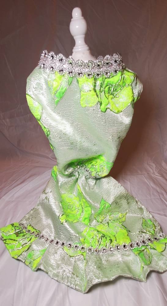 Brocade pet dress, brocade dog dress, brocade cat dress, 3D pet dress, handmade flower pet dress, dresses for pets, dog dresses