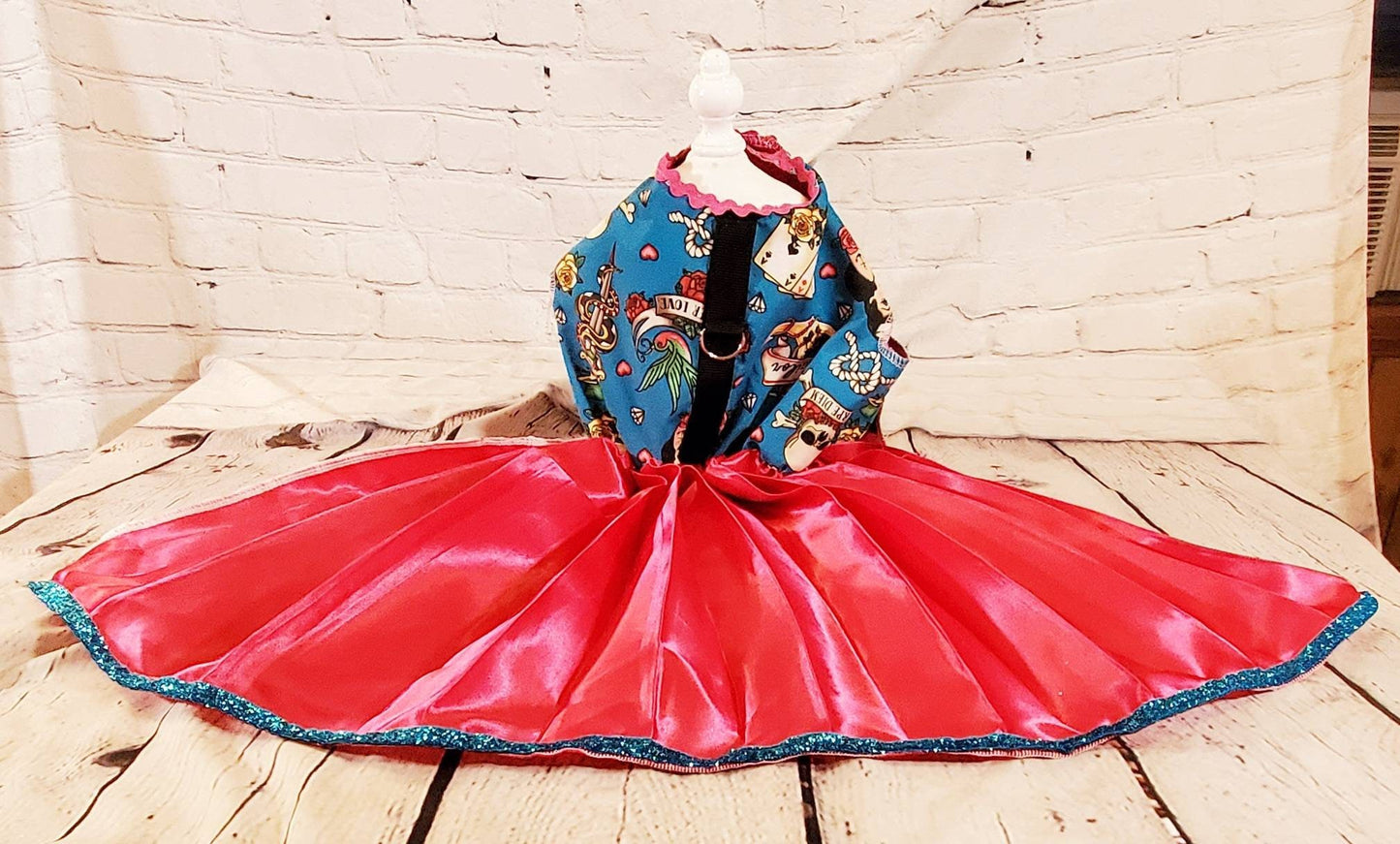Tattoo print pet dress, Tattoo print dog dress, harness dress, pet harness dresses for dogs, dresses for dogs, tattoo print pet dress