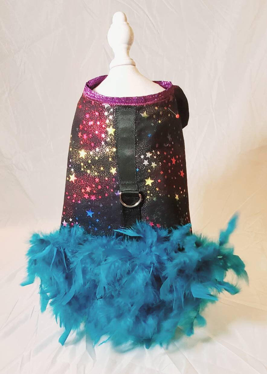 Pet feather harness, Pet harness dress, star pet harness, dog feather harness, cat feather harness, star dog harness, star pet dress
