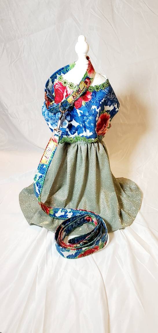 Flower glitter Pet dress, collar, leash combo set, flower glitter dog dress, flower cat dress, spring summer per dress, dresses for pets