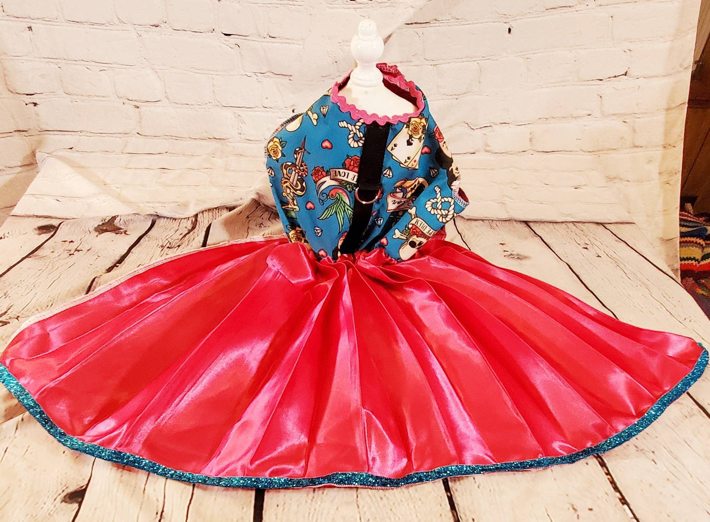 Tattoo print pet dress, Tattoo print dog dress, harness dress, pet harness dresses for dogs, dresses for dogs, tattoo print pet dress