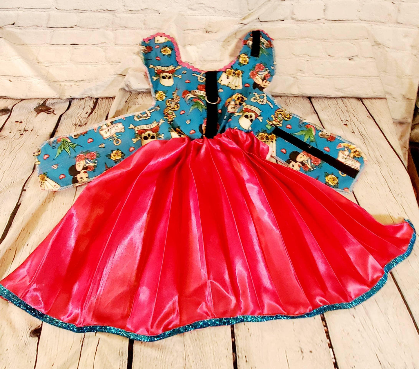 Tattoo print pet dress, Tattoo print dog dress, harness dress, pet harness dresses for dogs, dresses for dogs, tattoo print pet dress