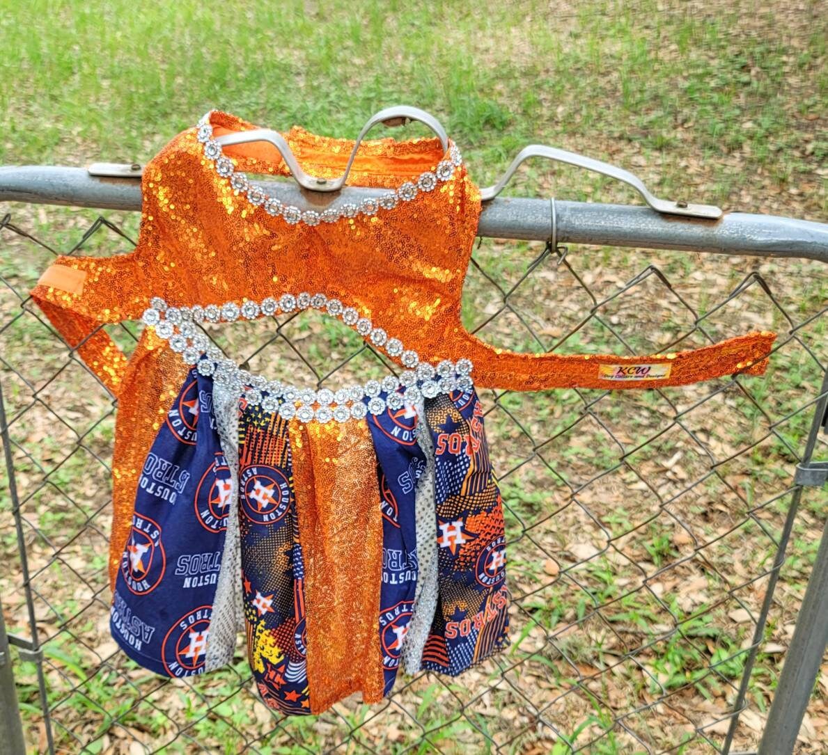 Houston Astros sequin pet dress, Astros sequins dog dress, Astros sequin cat dress, sequin pet dresses, Houston astro pet dress, Astros sequin Pet clothes
