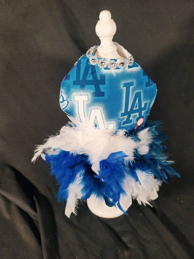 Dodgers feather pet dress, Dodgers feather dog dress, Dodgers cat dress, Los Angeles Dodgers pet dress, Los Angeles Dodgers dog dress