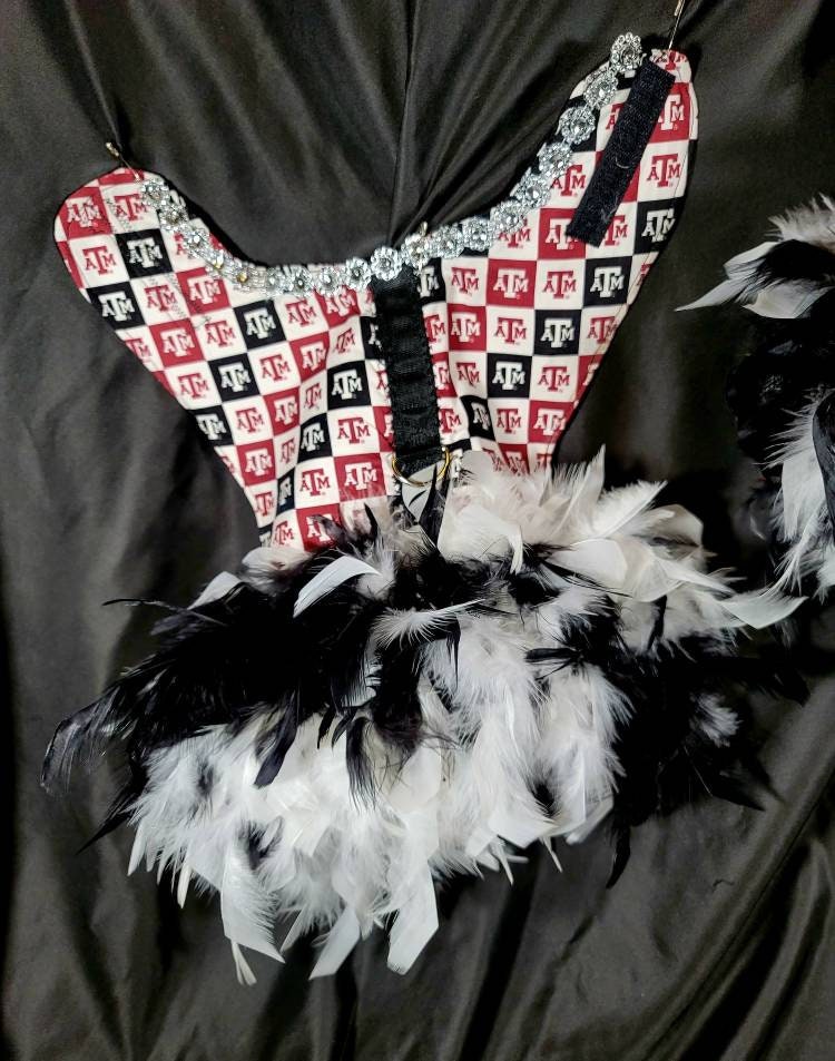 Texas Aggies feather Pet dog dress, A&M feather pet dog dresses, Aggie dress, Aggie Pet dresses, feather pet dresses, dog dress, Aggie pet harness