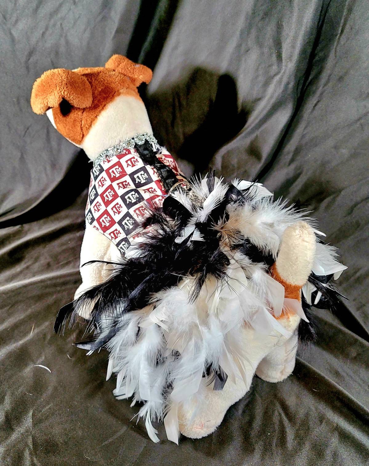 Texas Aggies feather Pet dog dress, A&M feather pet dog dresses, Aggie dress, Aggie Pet dresses, feather pet dresses, dog dress, Aggie pet harness