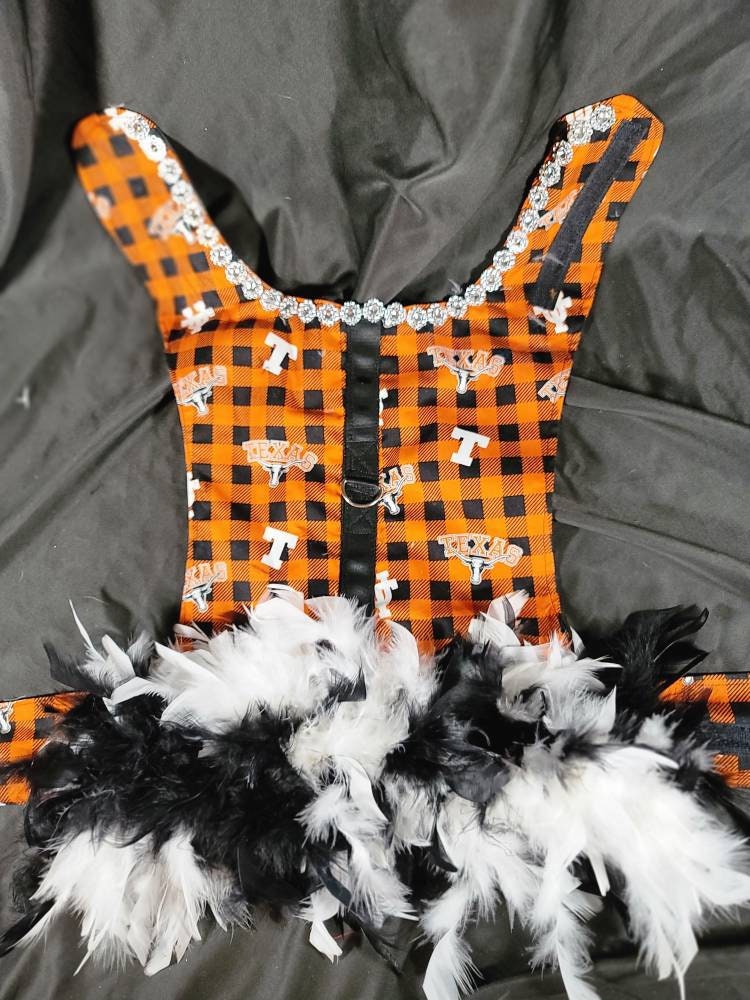 Longhorn feather Pet dog dress, Texas Longhorn feather pet dog dresses, Longhorn harness pet dress,longhorn cat harness dress, pet harness