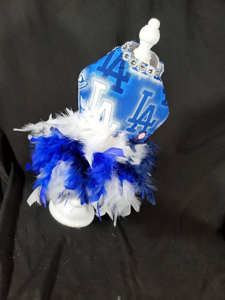 Dodgers feather pet dress, Dodgers feather dog dress, Dodgers cat dress, Los Angeles Dodgers pet dress, Los Angeles Dodgers dog dress
